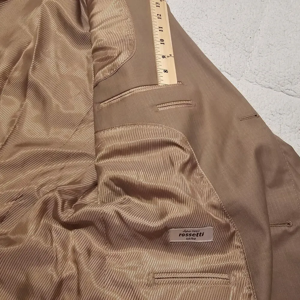 Rossetti Super 150's Italian Wool Sport Coat Blazer Tan 42L Two Button Men's